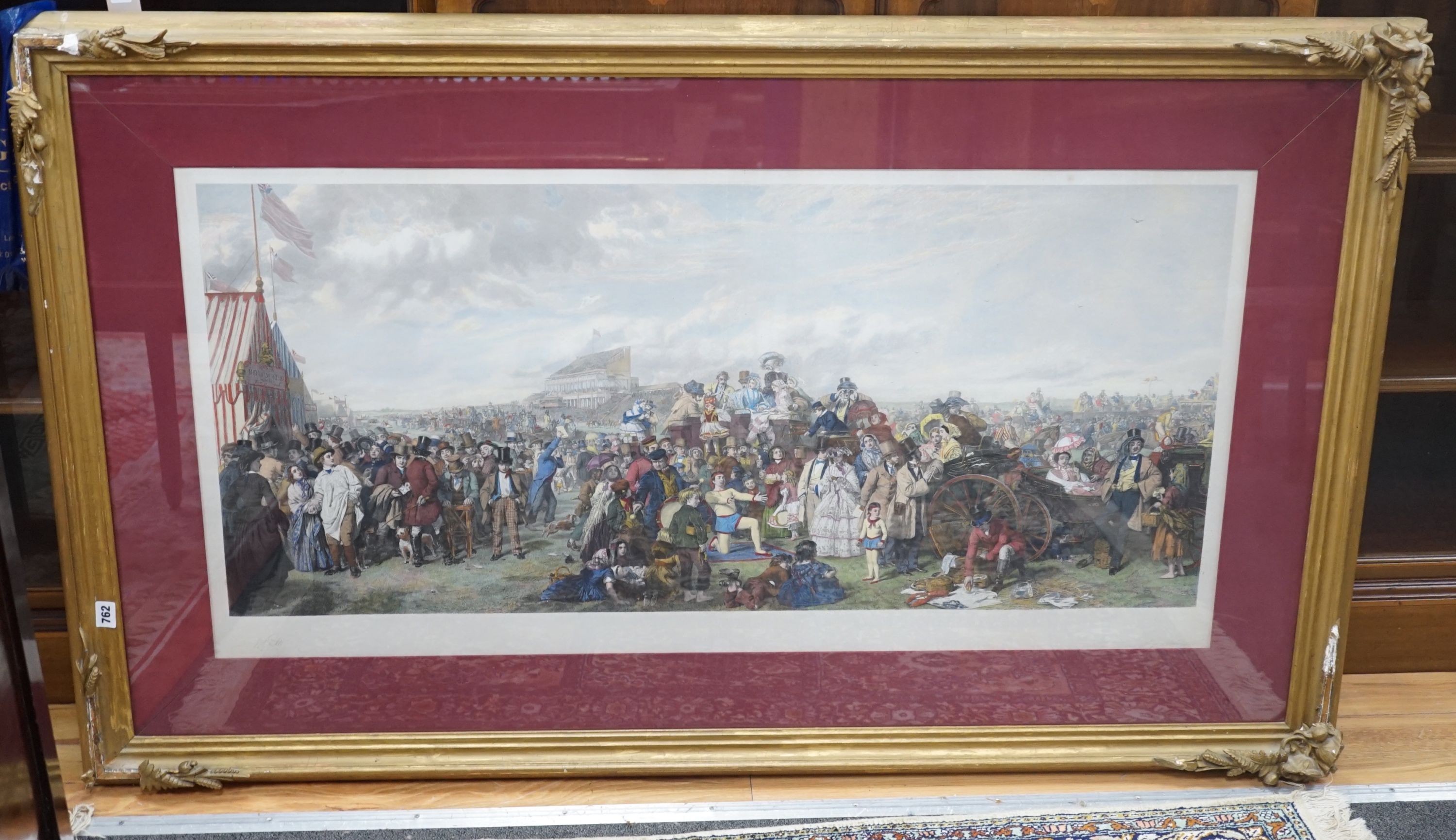 After Frith - Derby Day, a hand coloured engraving, 57 cm X 115 cm